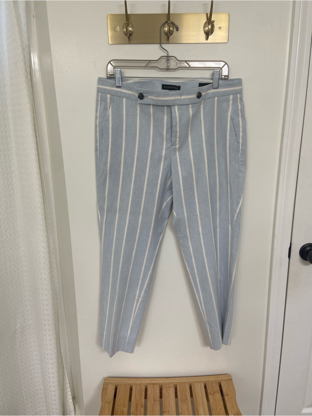 Banana Republic Avery Petite 10 Blue White Striped Ankle Pants Coastal Preppy